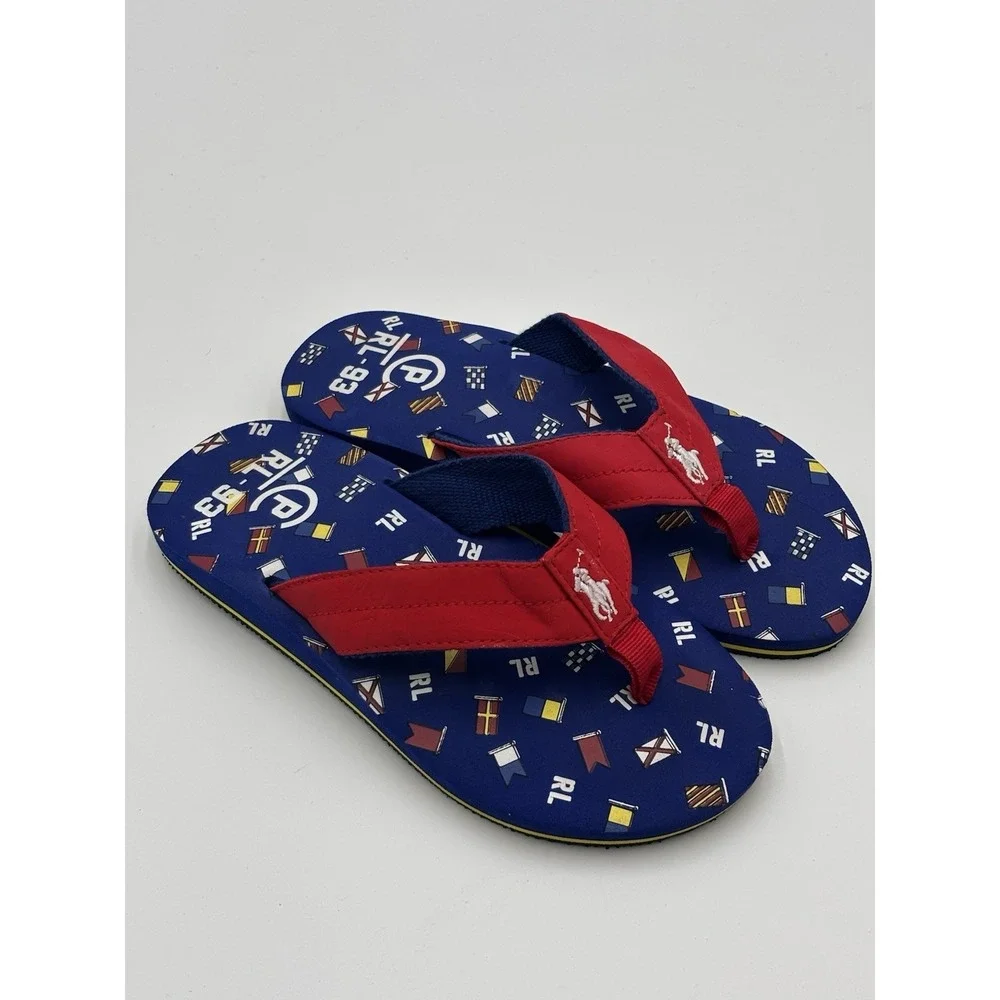 Polo Ralph Lauren RL-93 Nautical Flag Flip Flop Sandals Red Blue Youth Youth 4
